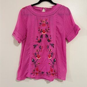 Altar’d State Pink Multicolor Embroidered Floral Boho Top, Size M Summer peasant
